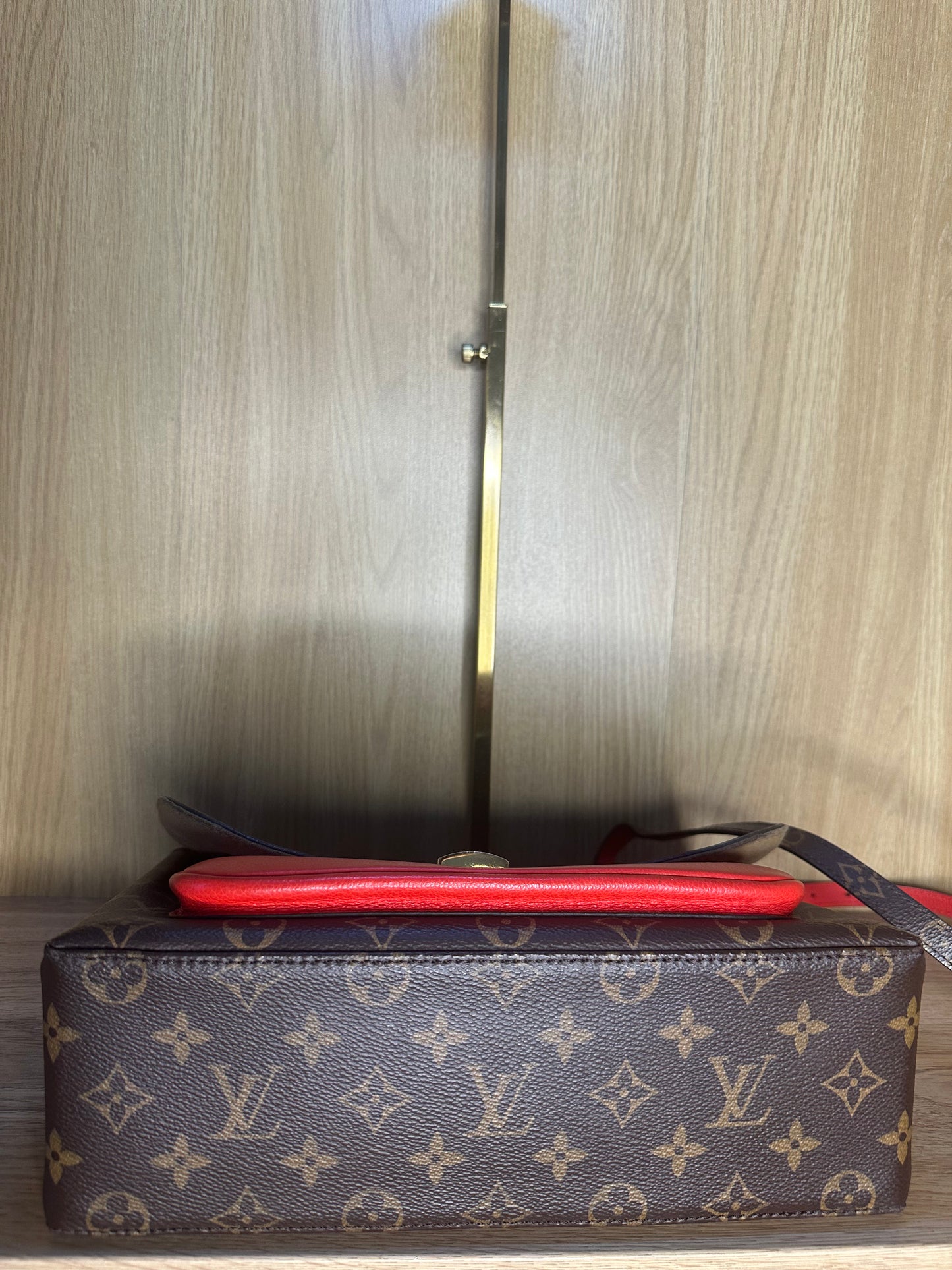 Louis Vuitton Marignan Monogram Canvas Handbag | Coquelicot Red Leather 2-Way Shoulder Bag