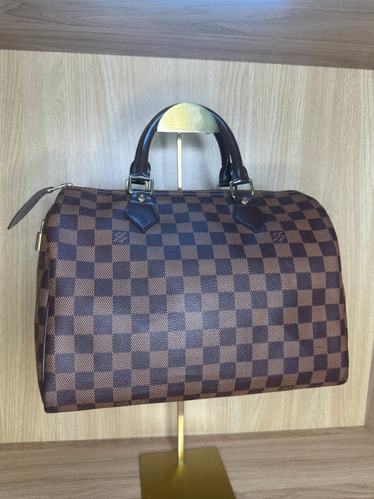 Louis Vuitton Speedy 35 Damier Ebene Handbag | Brown Coated Canvas Top Handle Bag