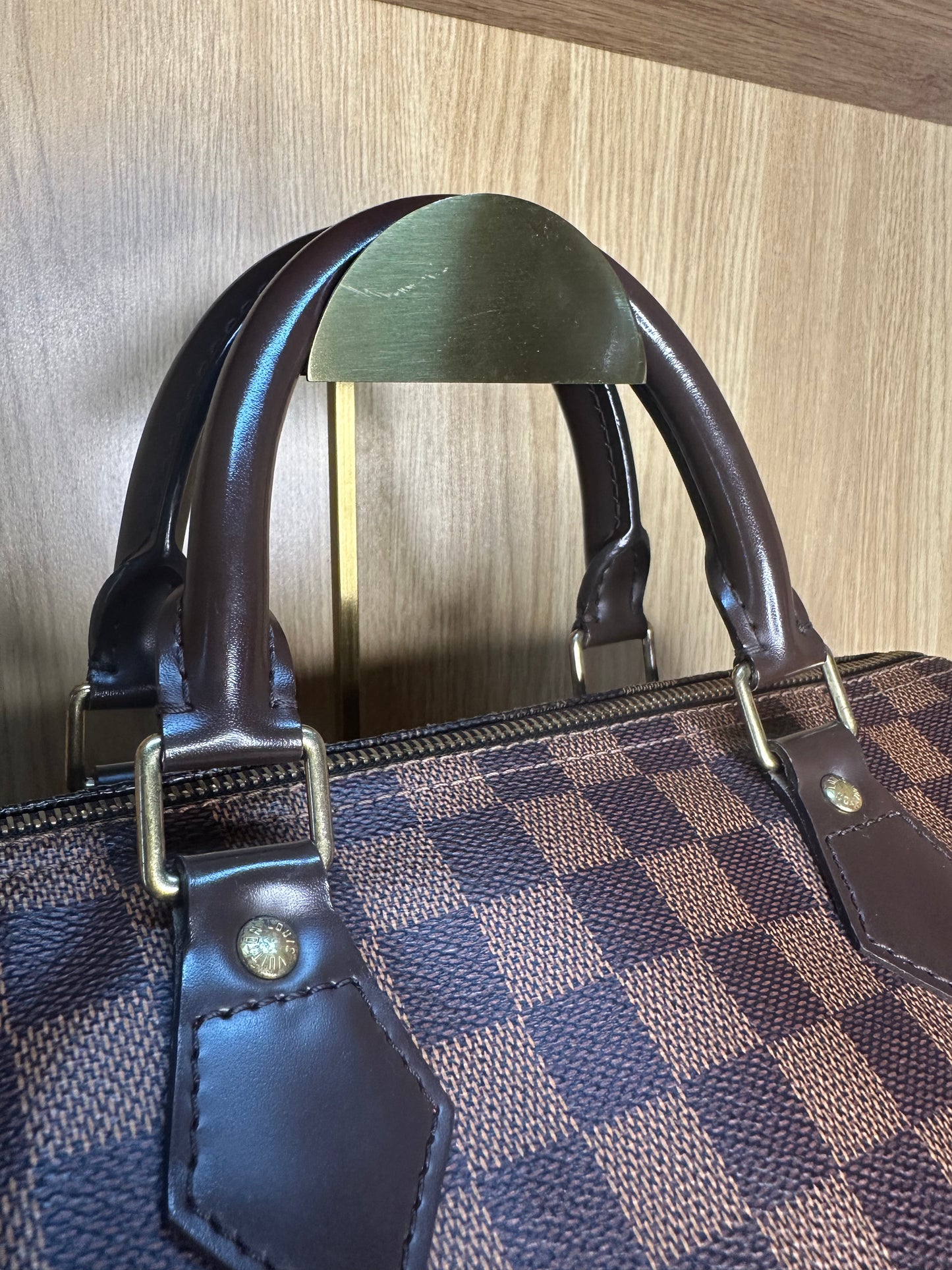 Louis Vuitton Speedy 35 Damier Ebene Handbag | Brown Coated Canvas Top Handle Bag