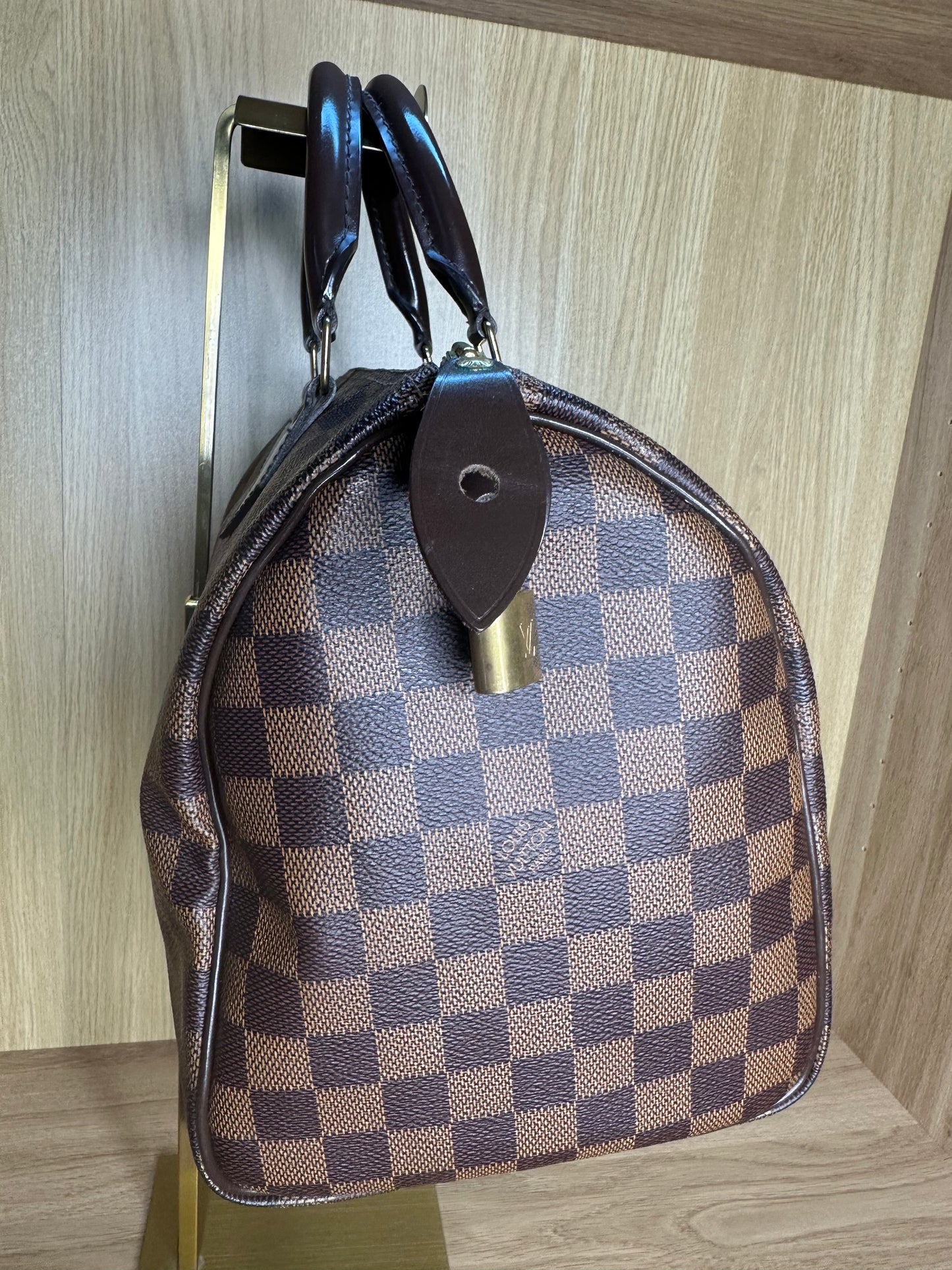 Louis Vuitton Speedy 35 Damier Ebene Handbag | Brown Coated Canvas Top Handle Bag