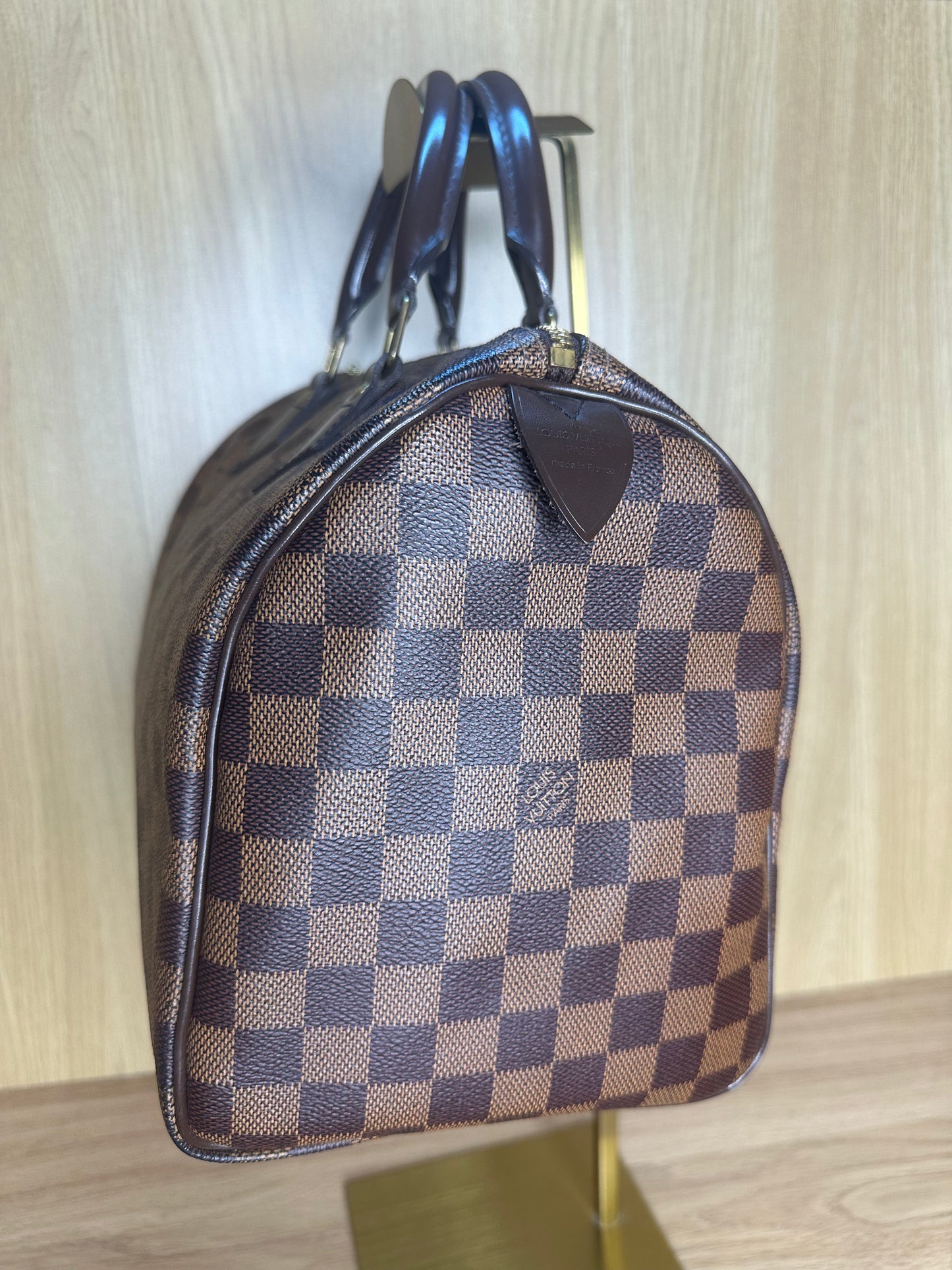 Louis Vuitton Speedy 35 Damier Ebene Handbag | Brown Coated Canvas Top Handle Bag