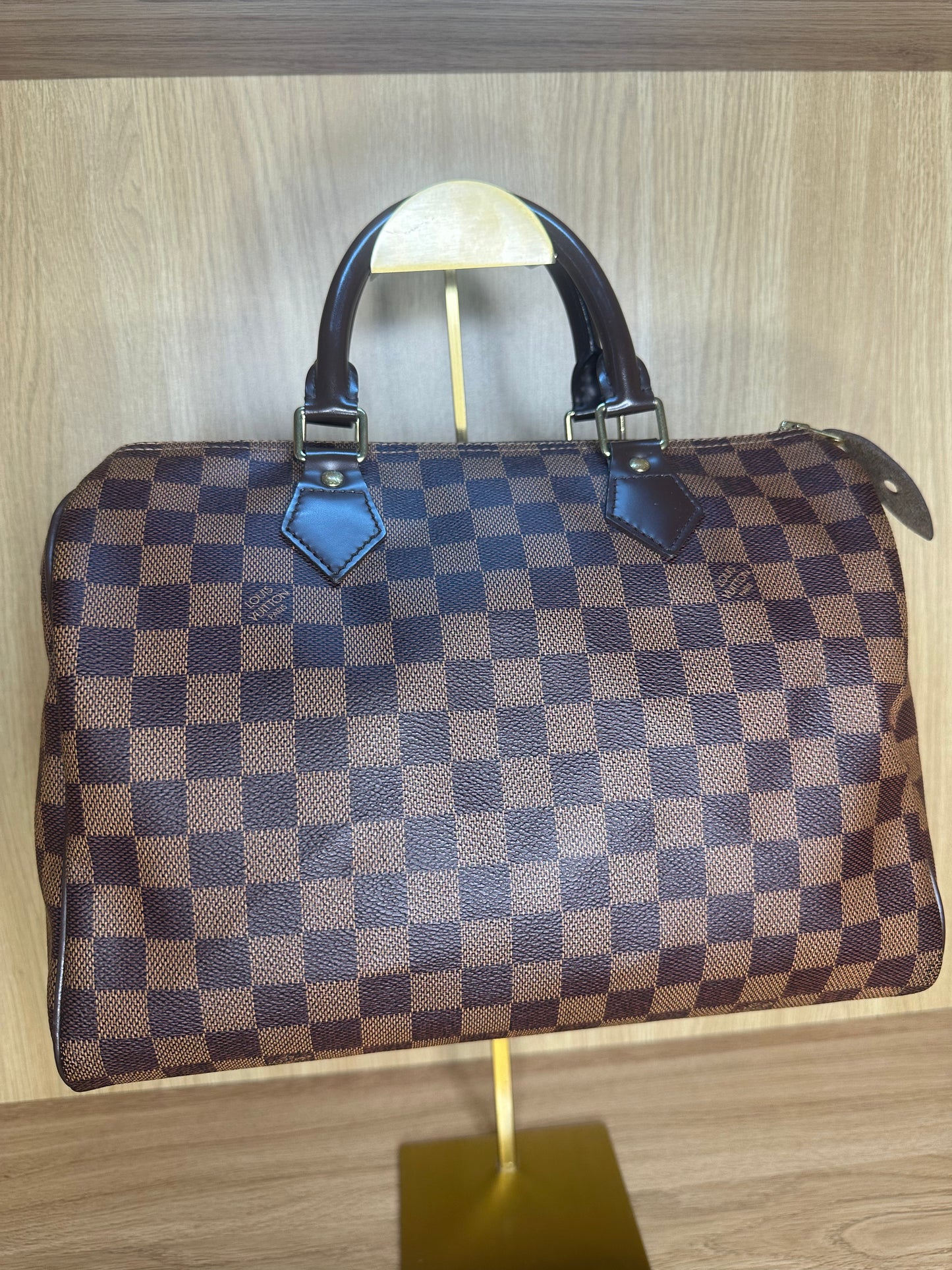 Louis Vuitton Speedy 35 Damier Ebene Handbag | Brown Coated Canvas Top Handle Bag