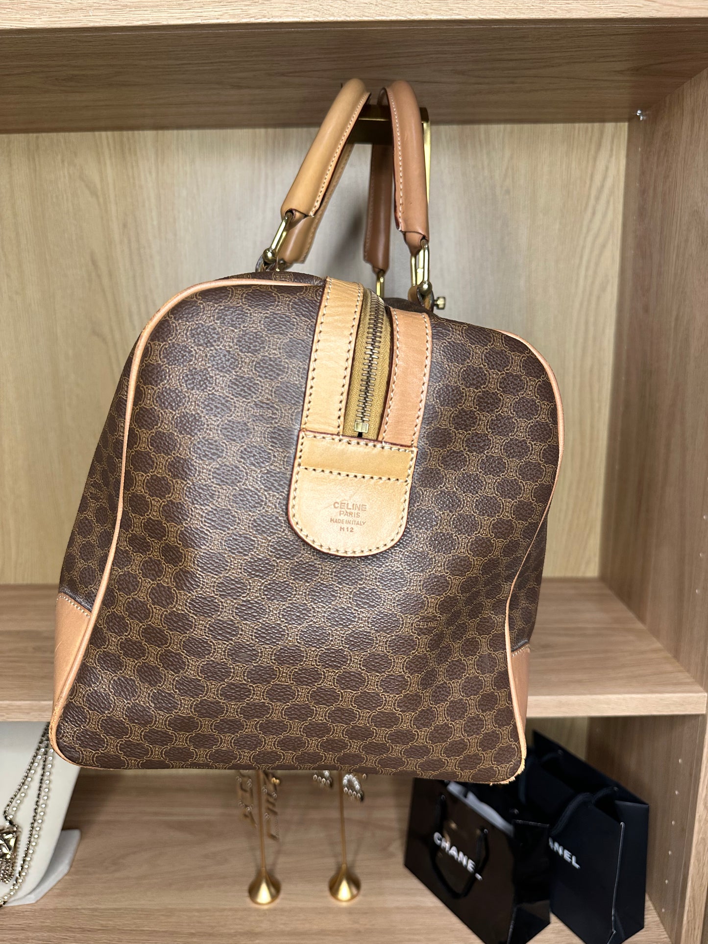 Celine Vintage Macadam Boston Bag | Brown Monogram Canvas & Leather Handbag