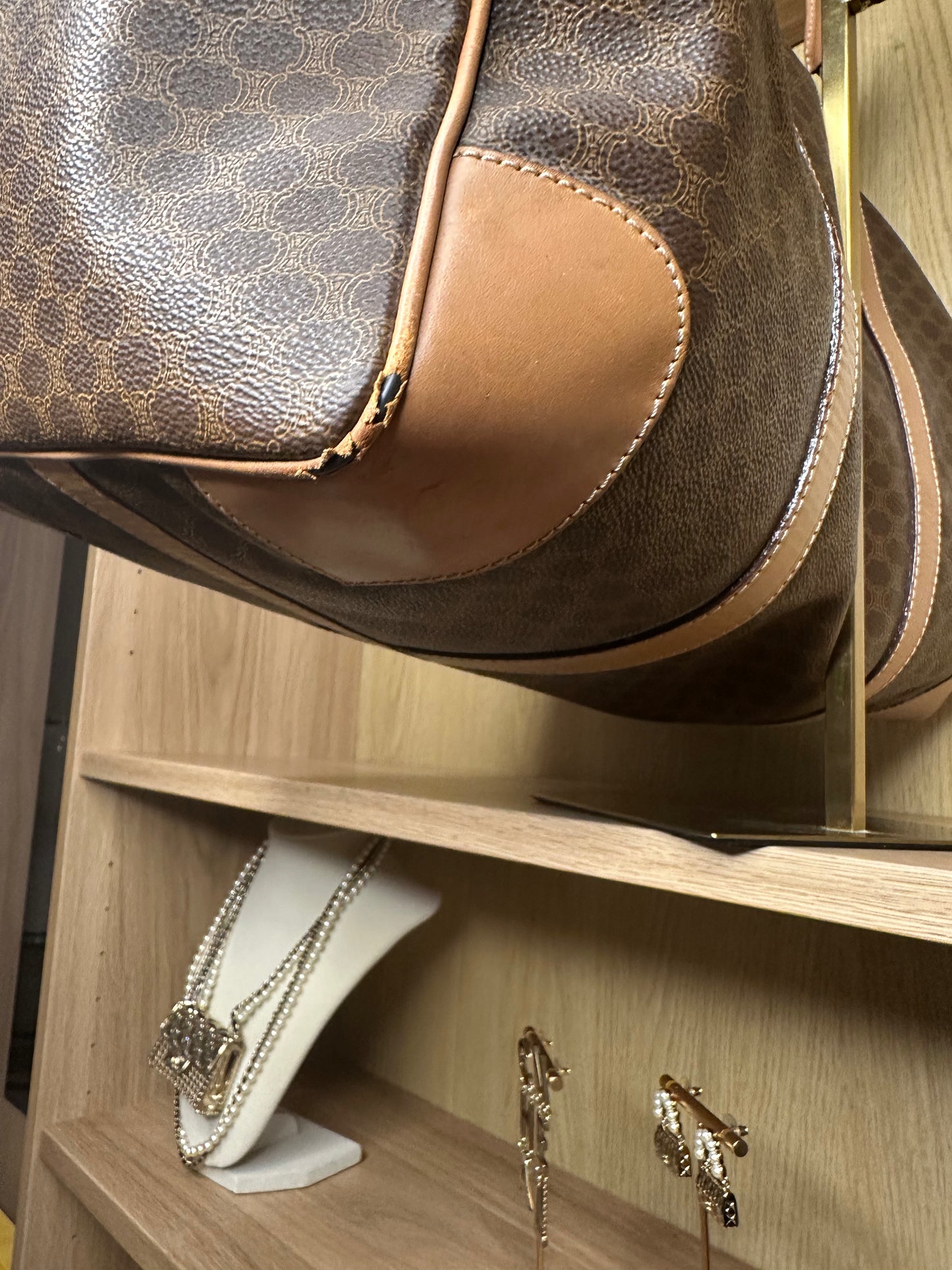 Celine Vintage Macadam Boston Bag | Brown Monogram Canvas & Leather Handbag