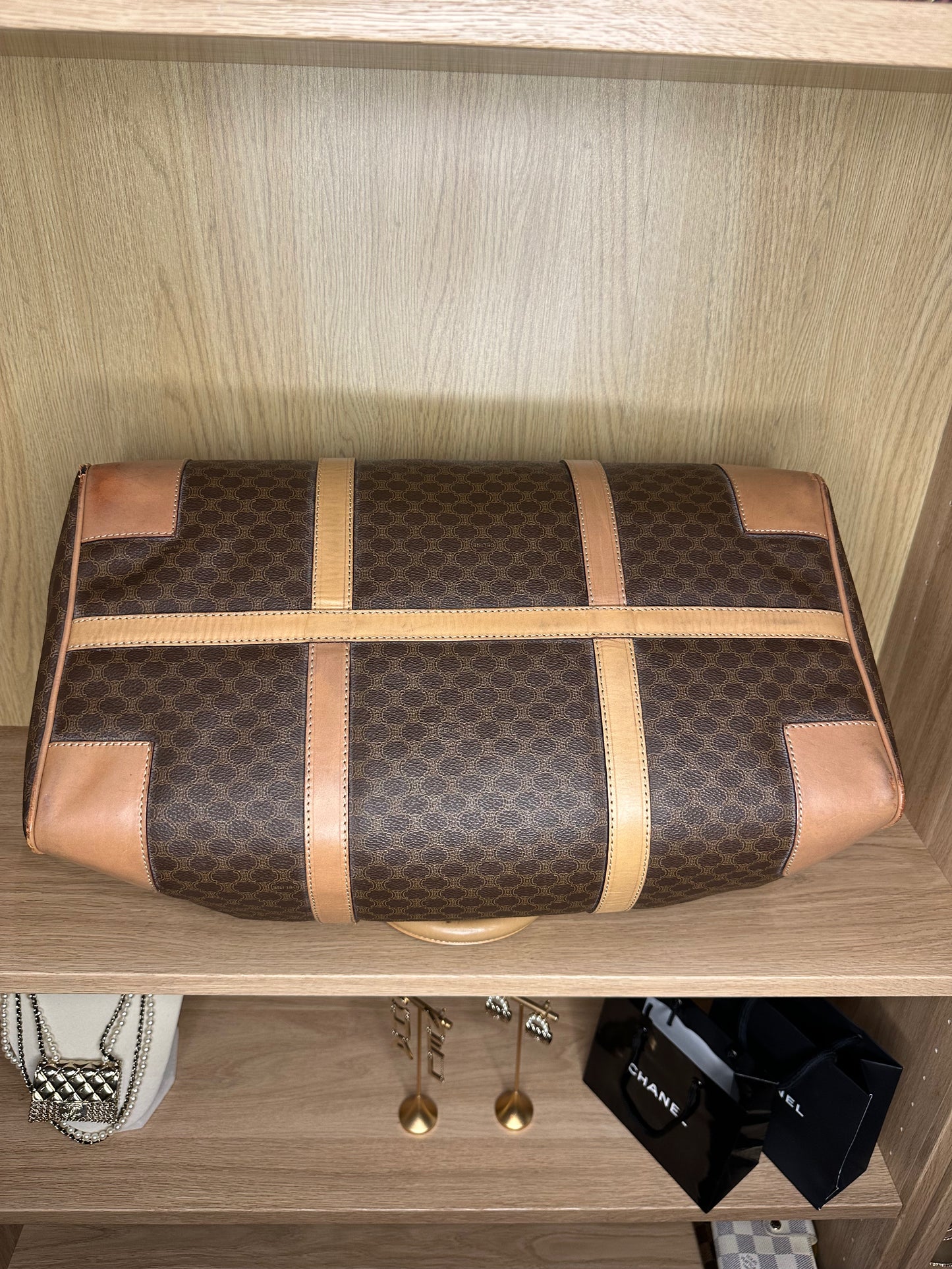 Celine Vintage Macadam Boston Bag | Brown Monogram Canvas & Leather Handbag