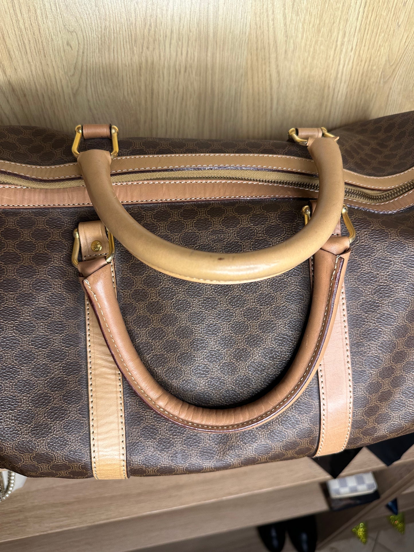Celine Vintage Macadam Boston Bag | Brown Monogram Canvas & Leather Handbag