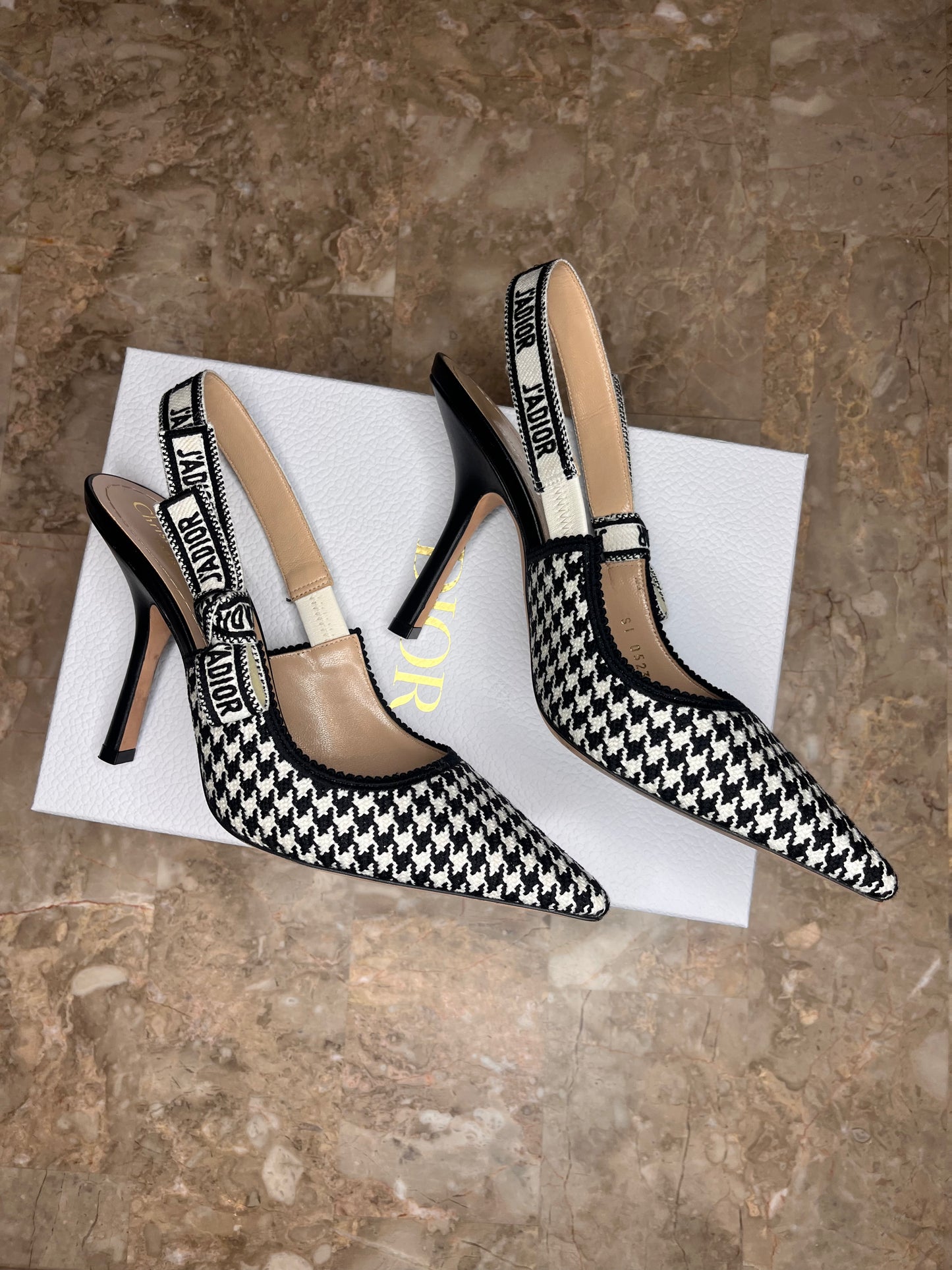 Dior J’Adior Slingback Heels Size 40 | Black & White Houndstooth Tweed Pumps | Box & Dust Bag