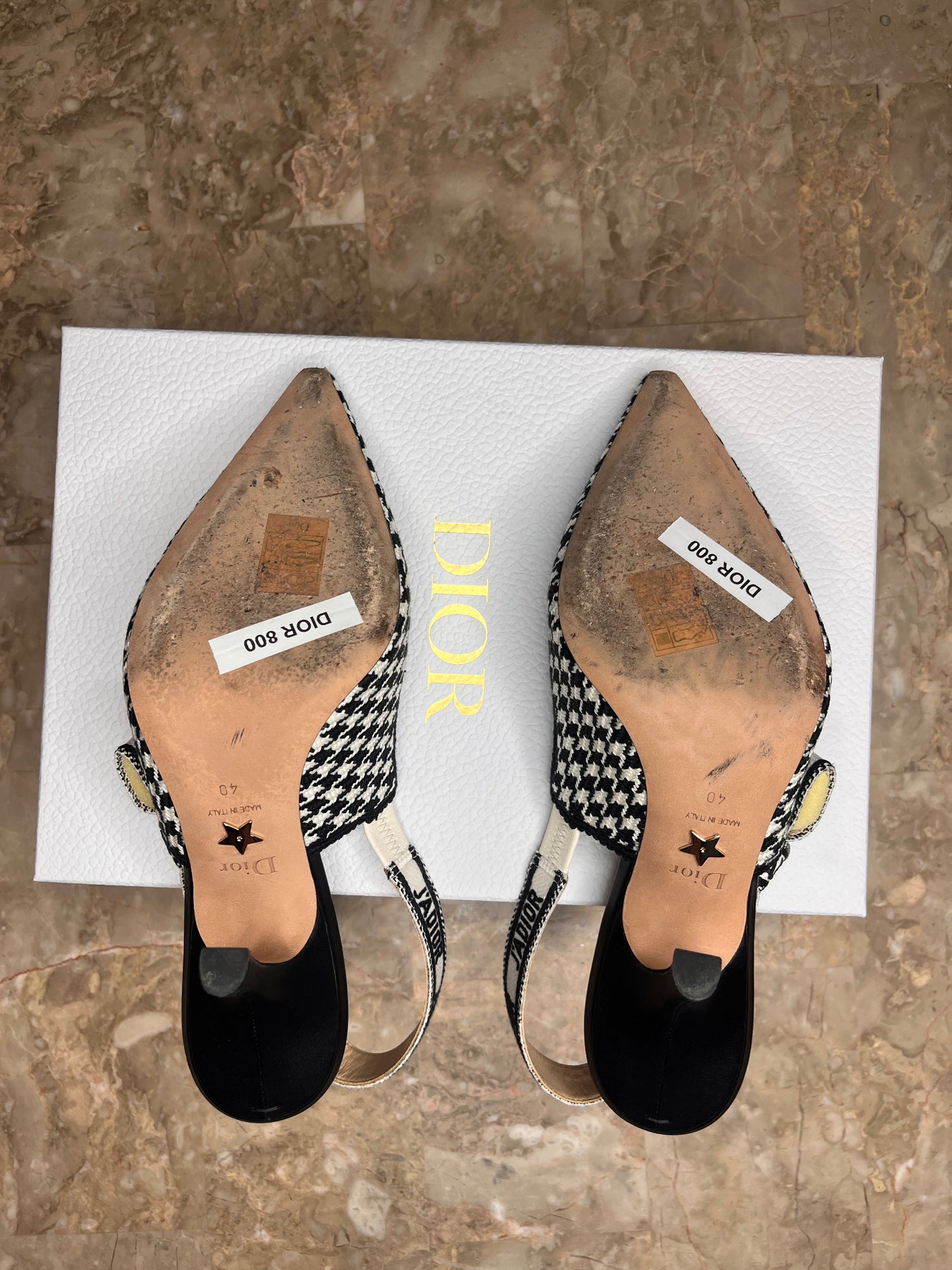 Dior J’Adior Slingback Heels Size 40 | Black & White Houndstooth Tweed Pumps | Box & Dust Bag