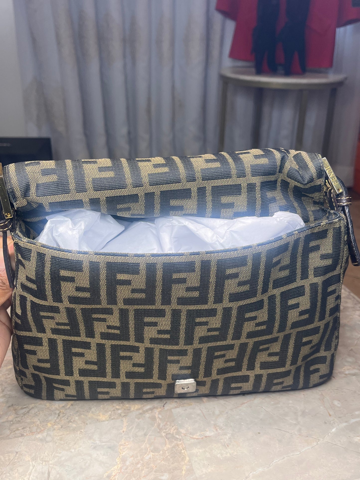 Fendi Mamma Baguette Zucca Canvas Shoulder Bag with Wallet – Vintage Brown