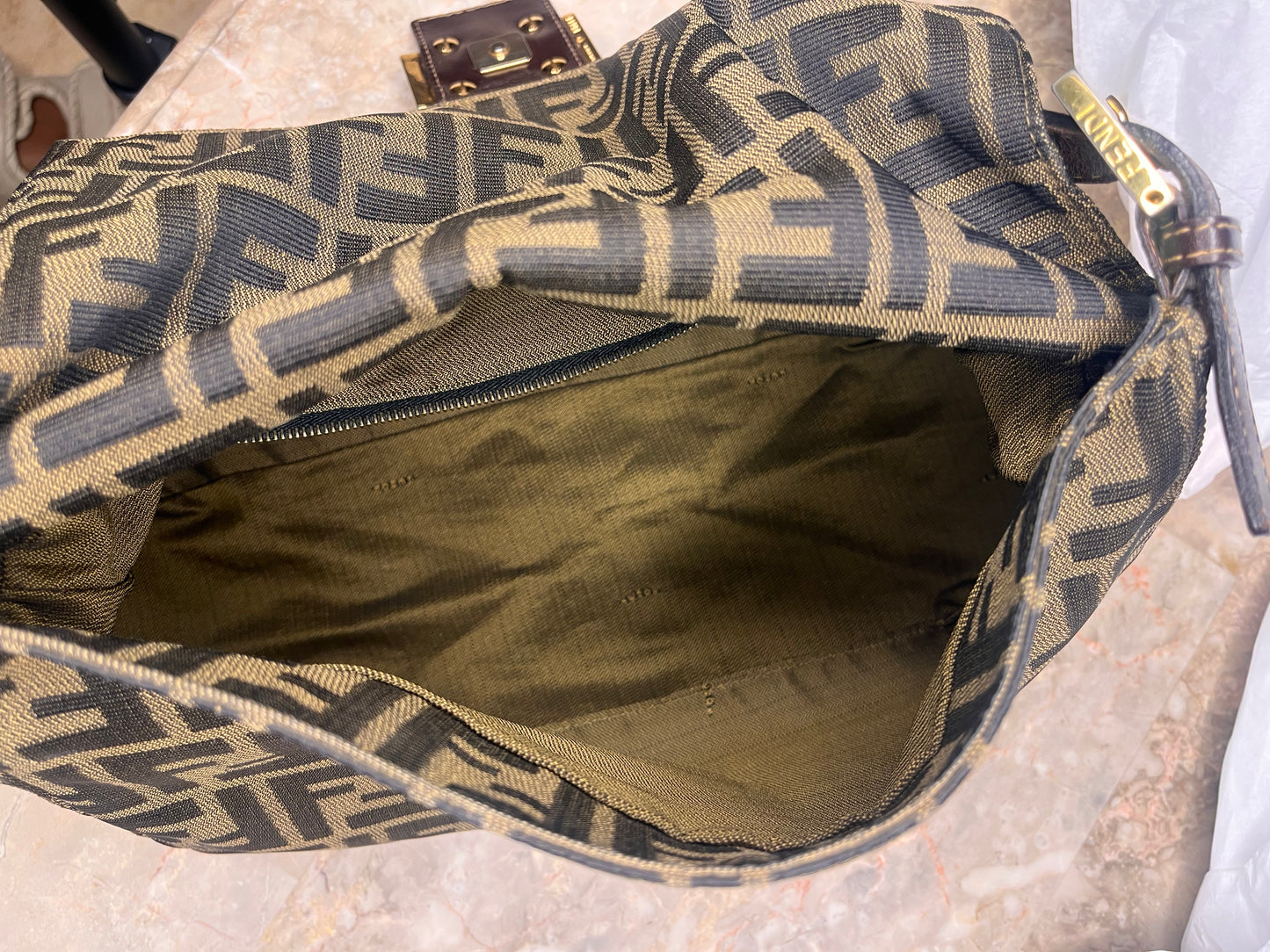 Fendi Mamma Baguette Zucca Canvas Shoulder Bag with Wallet – Vintage Brown
