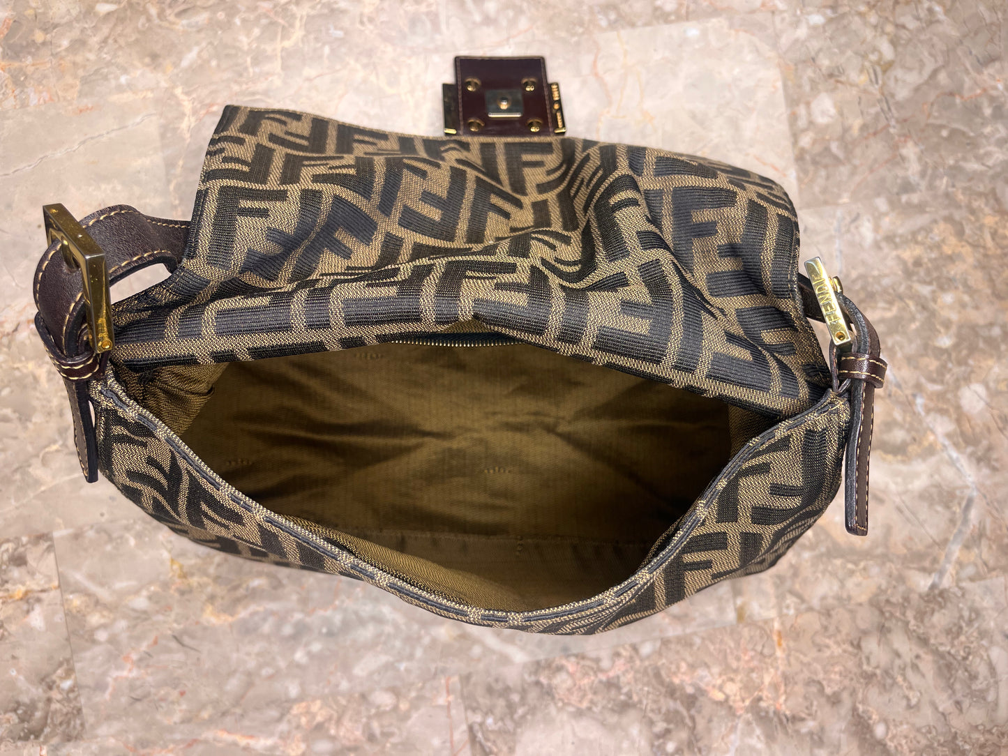 Fendi Mamma Baguette Zucca Canvas Shoulder Bag with Wallet – Vintage Brown