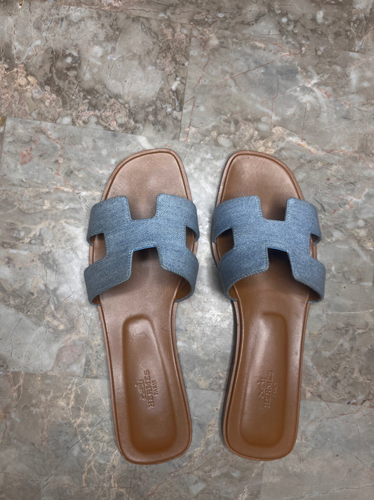 Hermès Oran Denim Sandals Blue – Limited Edition Women’s Size 40