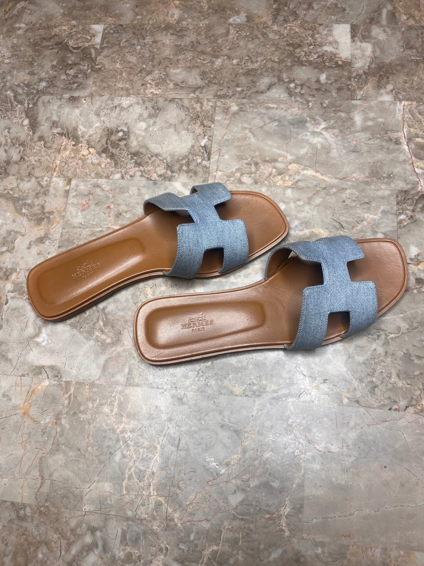 Hermès Oran Denim Sandals Blue – Limited Edition Women’s Size 40