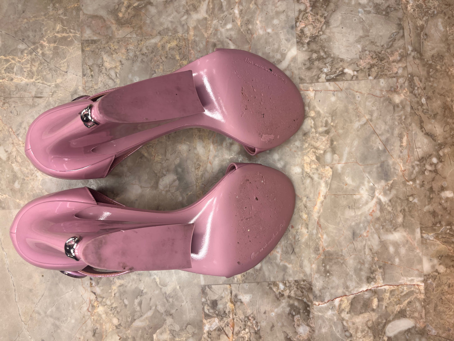 Dolce & Gabbana Pink Patent Leather DG Logo Heels Sandals – Women’s Size 40