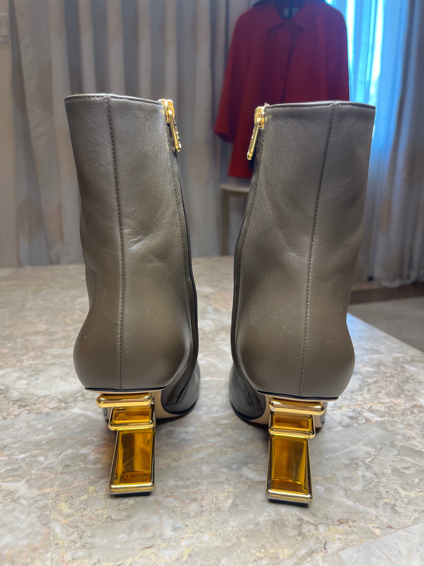 Fendi First 95 Heeled Ankle Boots Brown Nappa Leather EU 40 Authentic