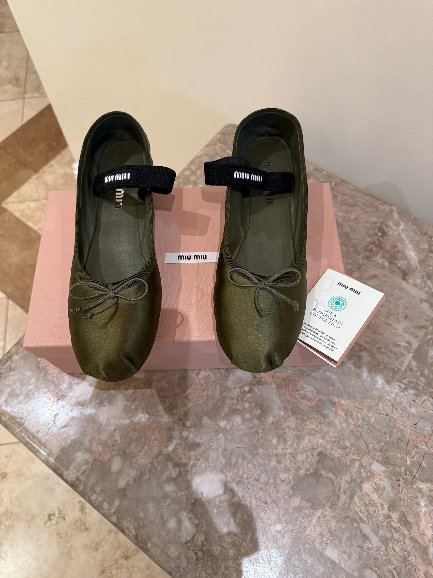 MIU MIU OLIVE GREEN BALLET  FLATS