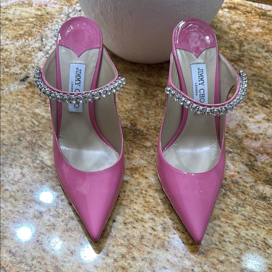 JIMMY CHOO Pink Bing Crystal Embellished Satin Heels – Size 40 (Pre-Owned)