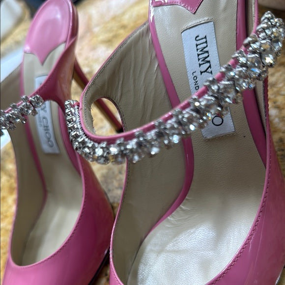 JIMMY CHOO Pink Bing Crystal Embellished Satin Heels – Size 40 (Pre-Owned)