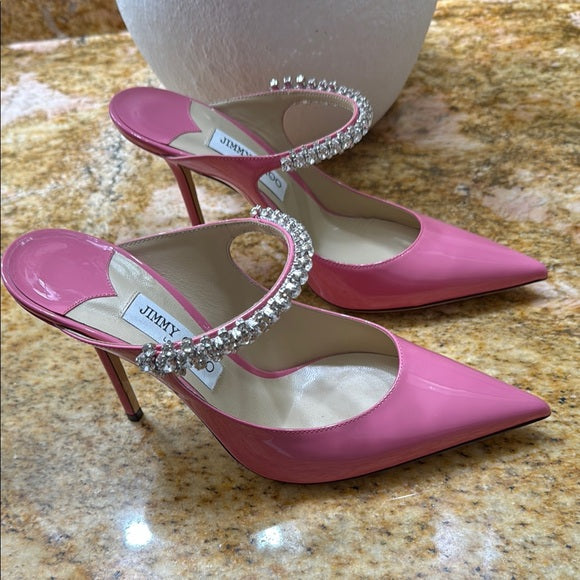 JIMMY CHOO Pink Bing Crystal Embellished Satin Heels – Size 40 (Pre-Owned)