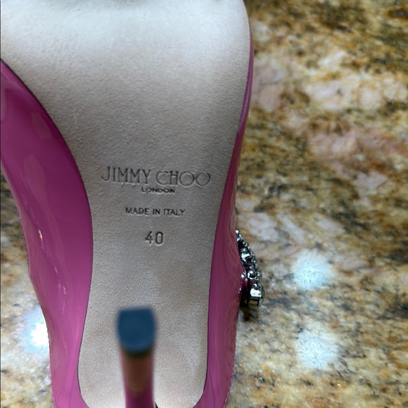 JIMMY CHOO Pink Bing Crystal Embellished Satin Heels – Size 40 (Pre-Owned)