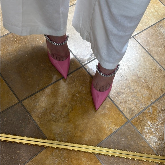 JIMMY CHOO Pink Bing Crystal Embellished Satin Heels – Size 40 (Pre-Owned)