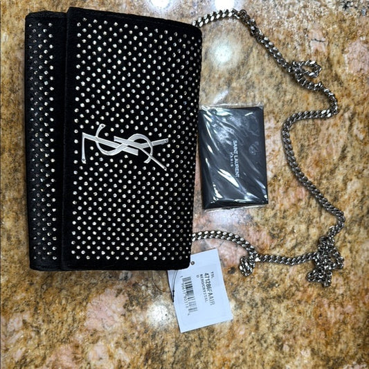 Yves Saint Laurent Black and Silver Crossbody Bag