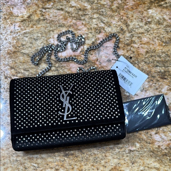 Yves Saint Laurent Black and Silver Crossbody Bag