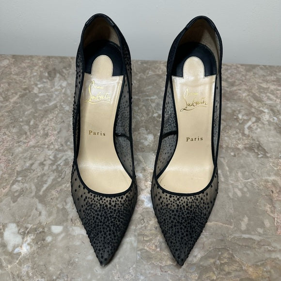CHRISTIAN LOUBOUTIN Black Follies Lace 100 Heels – Size 40.5 (Pre-Owned)