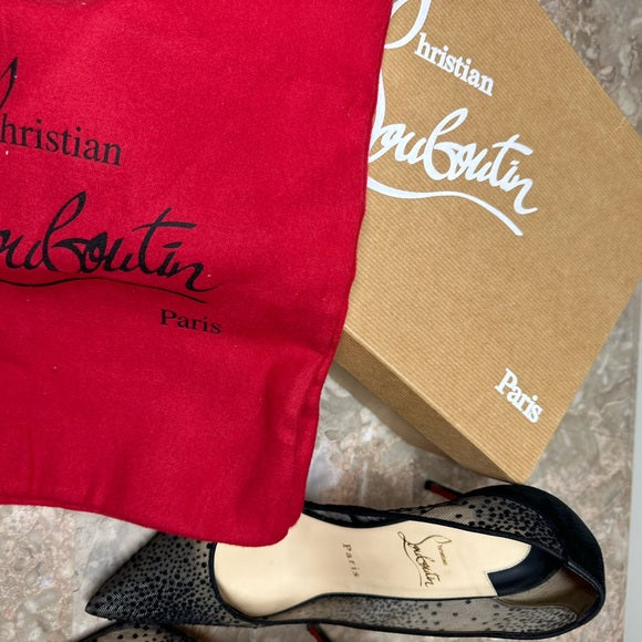CHRISTIAN LOUBOUTIN Black Follies Lace 100 Heels – Size 40.5 (Pre-Owned)
