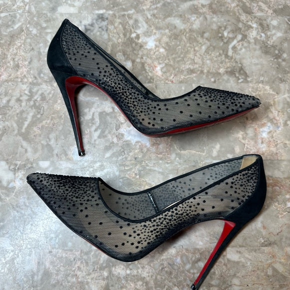 CHRISTIAN LOUBOUTIN Black Follies Lace 100 Heels – Size 40.5 (Pre-Owned)