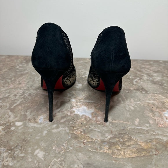 CHRISTIAN LOUBOUTIN Black Follies Lace 100 Heels – Size 40.5 (Pre-Owned)