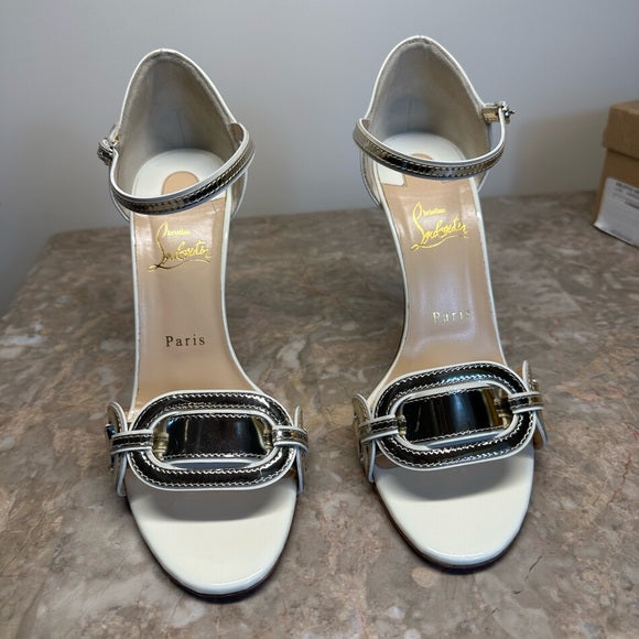 Authentic Christian Louboutin Valparaiso 100 Sandals – White Patent Leather (Includes Box & Dust Bag)