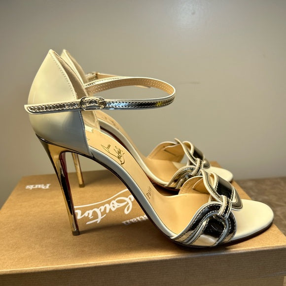 Authentic Christian Louboutin Valparaiso 100 Sandals – White Patent Leather (Includes Box & Dust Bag)