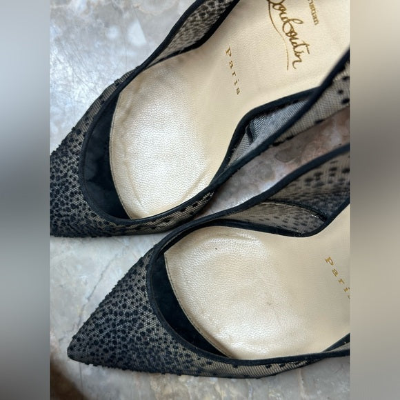 CHRISTIAN LOUBOUTIN Black Follies Lace 100 Heels – Size 40.5 (Pre-Owned)