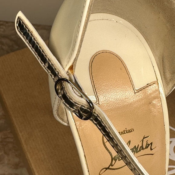 Authentic Christian Louboutin Valparaiso 100 Sandals – White Patent Leather (Includes Box & Dust Bag)