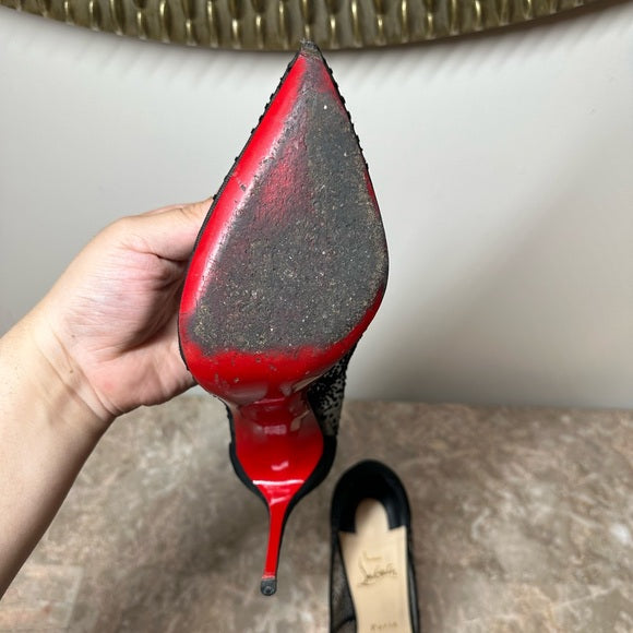 CHRISTIAN LOUBOUTIN Black Follies Lace 100 Heels – Size 40.5 (Pre-Owned)