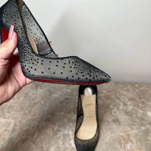 CHRISTIAN LOUBOUTIN Black Follies Lace 100 Heels – Size 40.5 (Pre-Owned)