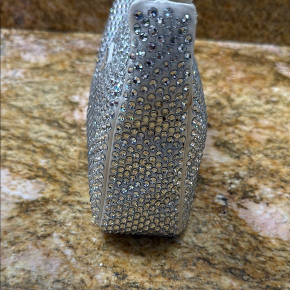 Prada Silver and White Shoulder Bag with Crystal Embellishments