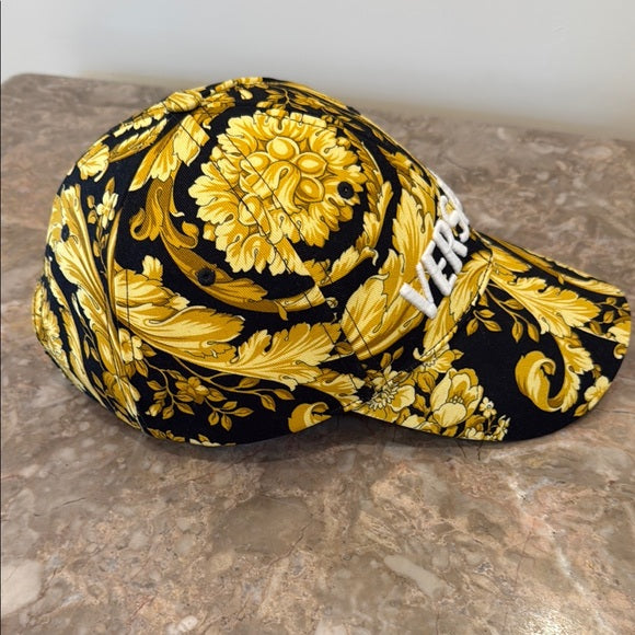 Versace Barocco Logo Baseball Cap – Black & Gold Baroque Print Cotton Hat