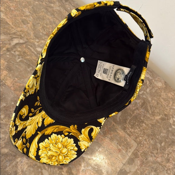 Versace Barocco Logo Baseball Cap – Black & Gold Baroque Print Cotton Hat