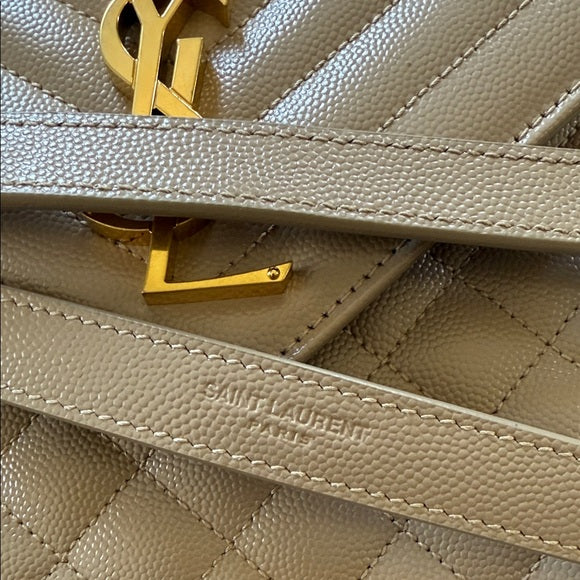 (New) Yves Saint Laurent Taupe Quilted Large Envelope Shoulder Bag