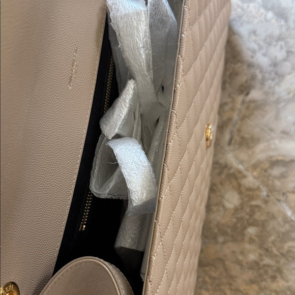 (New) Yves Saint Laurent Taupe Quilted Large Envelope Shoulder Bag