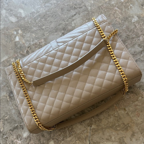 (New) Yves Saint Laurent Taupe Quilted Large Envelope Shoulder Bag