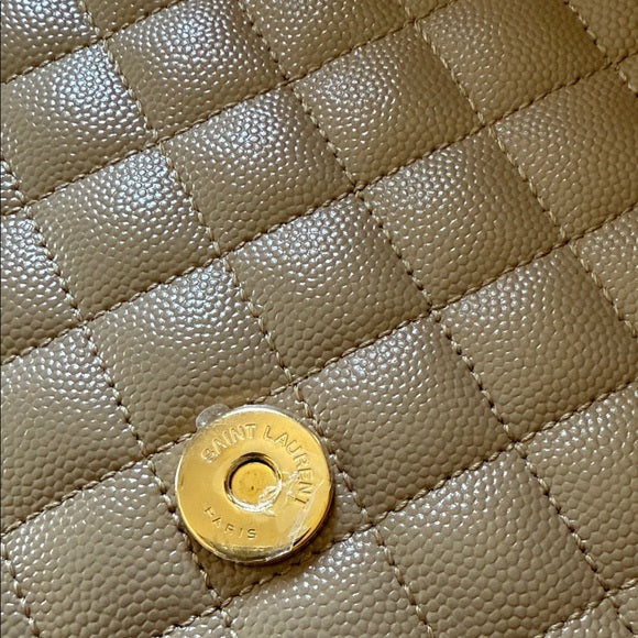(New) Yves Saint Laurent Taupe Quilted Large Envelope Shoulder Bag
