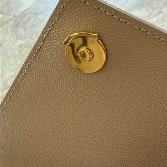 (New) Yves Saint Laurent Taupe Quilted Large Envelope Shoulder Bag