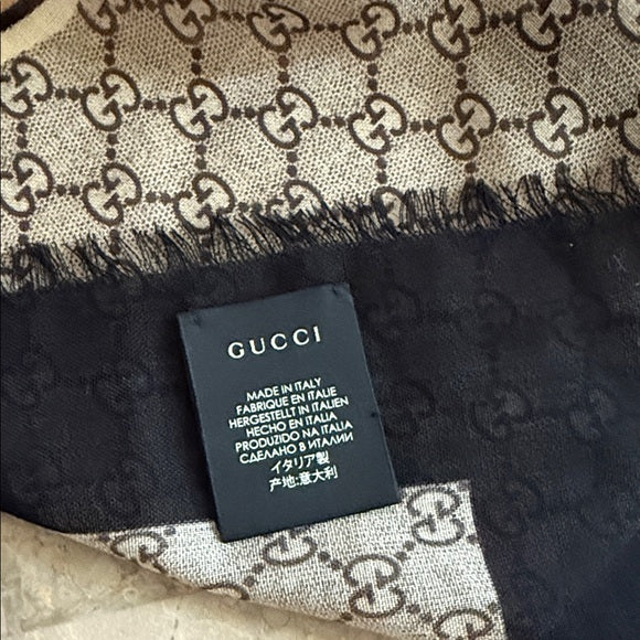 GUCCI Black, Gold & Gray GG Supreme Wool Scarf – New (No Tags)