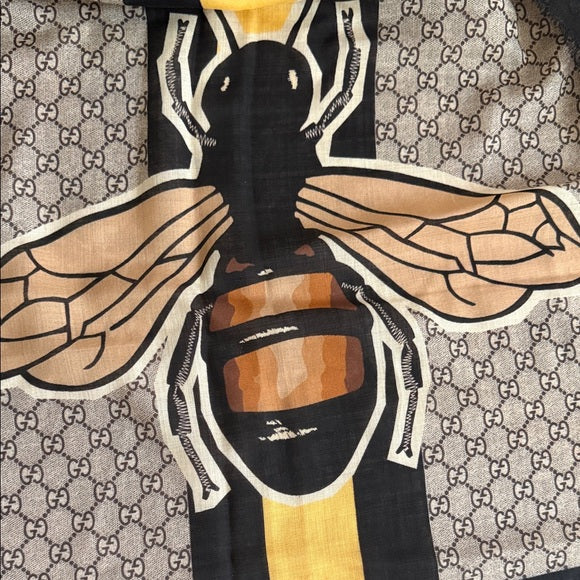 GUCCI Black, Gold & Gray GG Supreme Wool Scarf – New (No Tags)