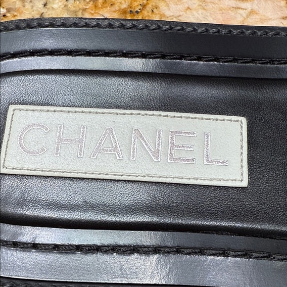 Chanel Black Woven Raffia Crystal CC Slide Sandals – Size 40 (Very Good Condition, With Box & Dust Bag)