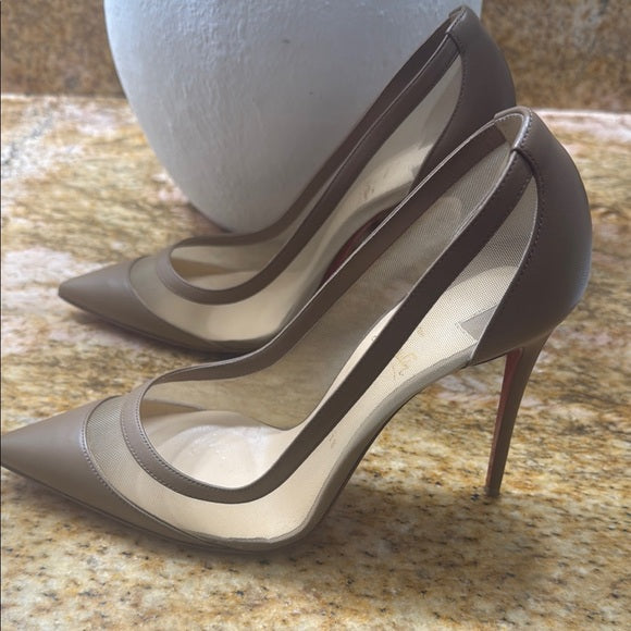 Authentic Christian Louboutin Stiletto Heels – Tan Leather & Mesh (Size 40)