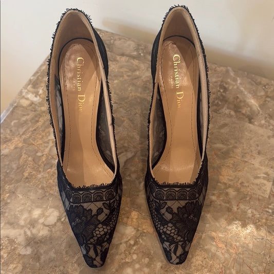Christian Dior Black Lace Heels – Elegant Formal Shoes, Size 40 (Pre-Owned)